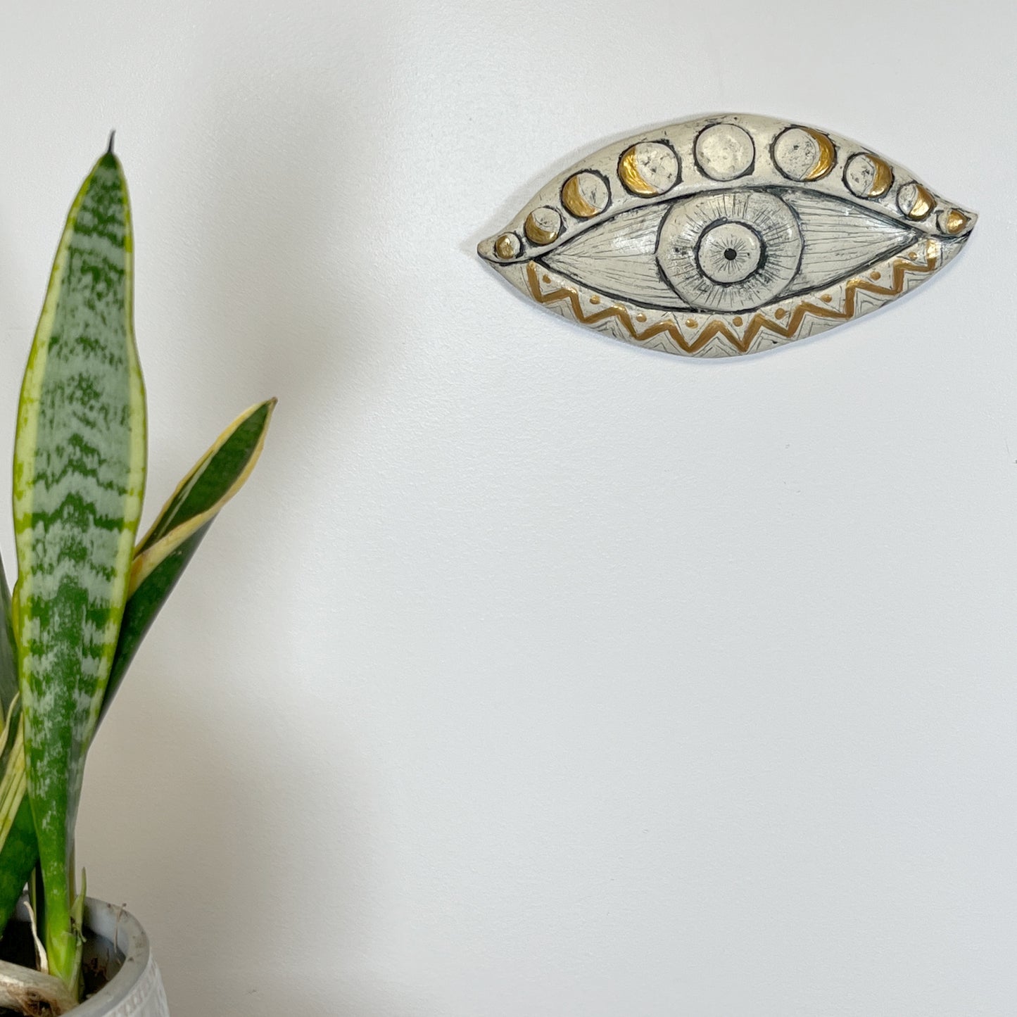 Large white moon phase eye ceramic one of a kind artist made wall art