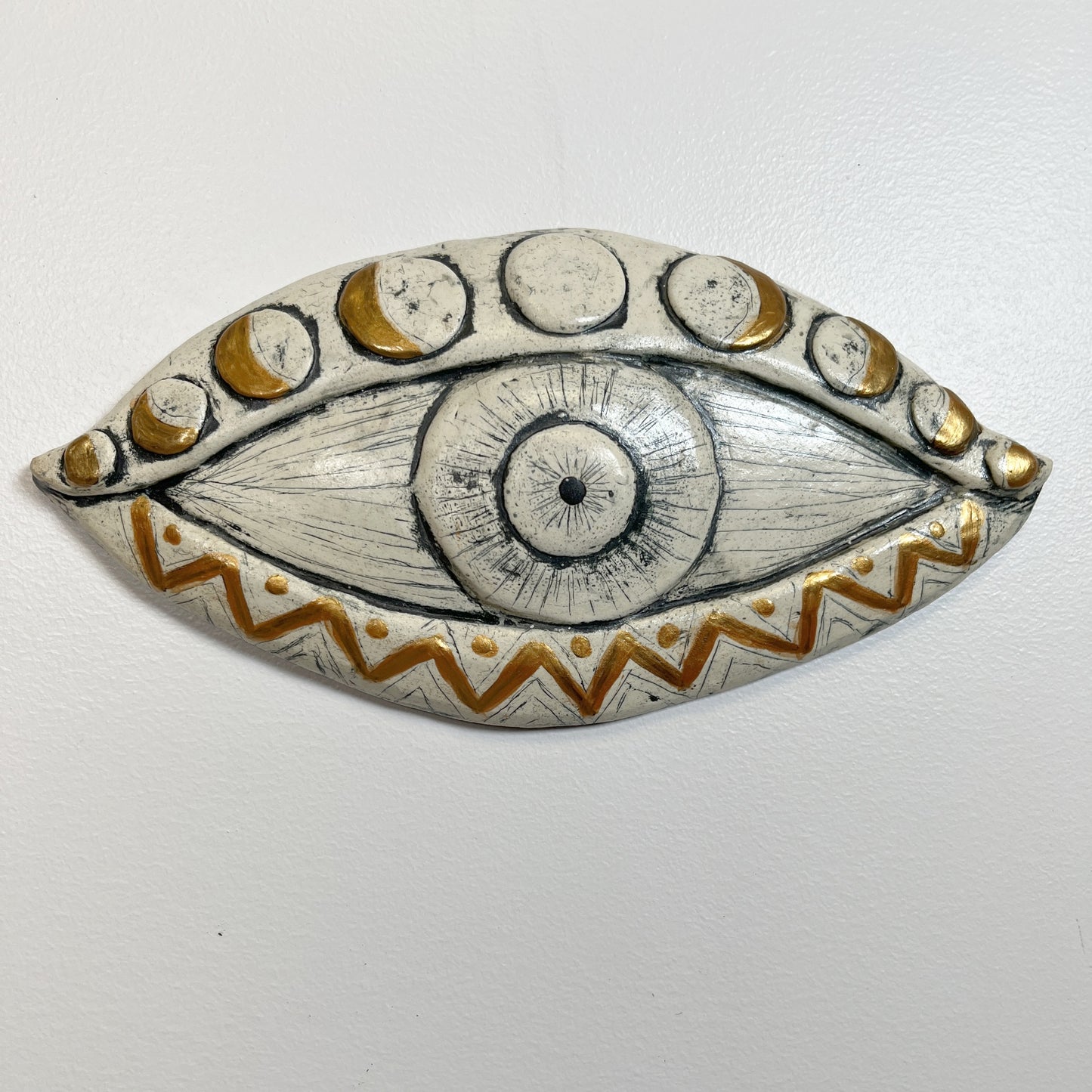 Large white moon phase eye ceramic one of a kind artist made wall art