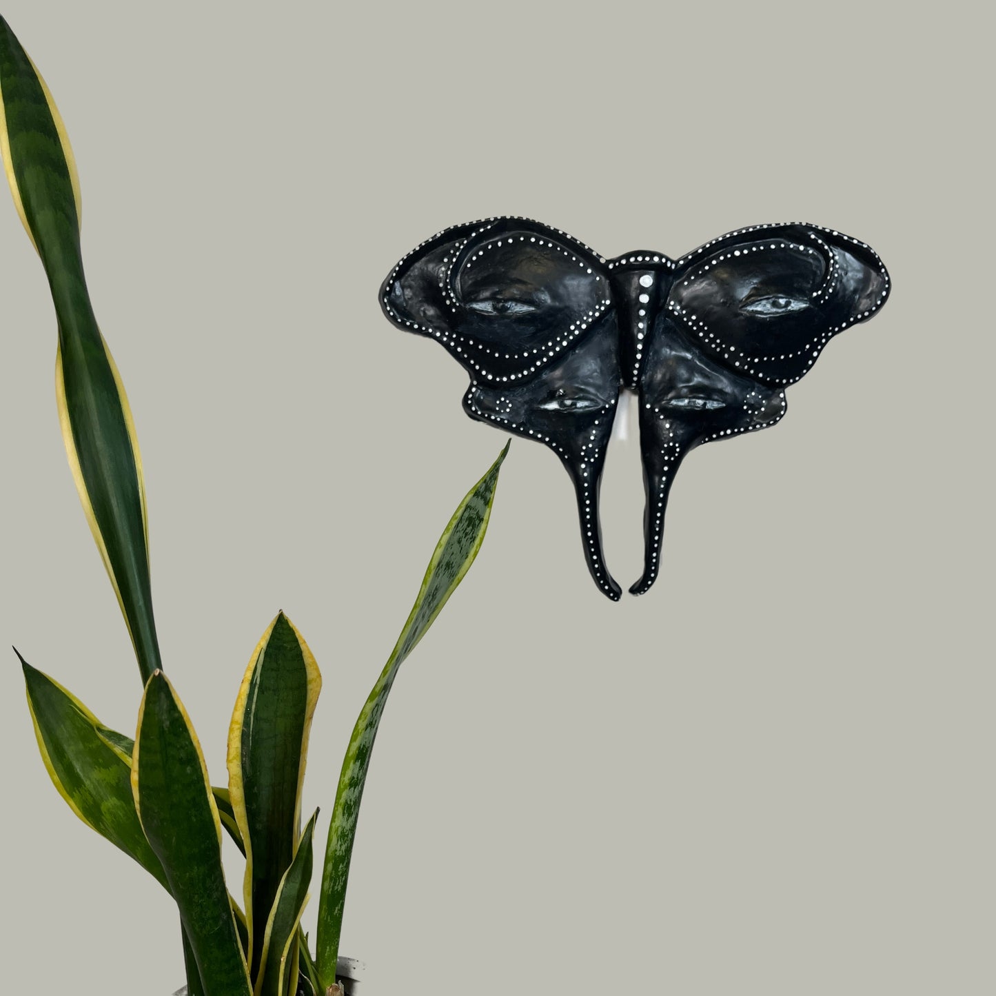 Black Luna Moth ceramic wall art handmade one of a kind