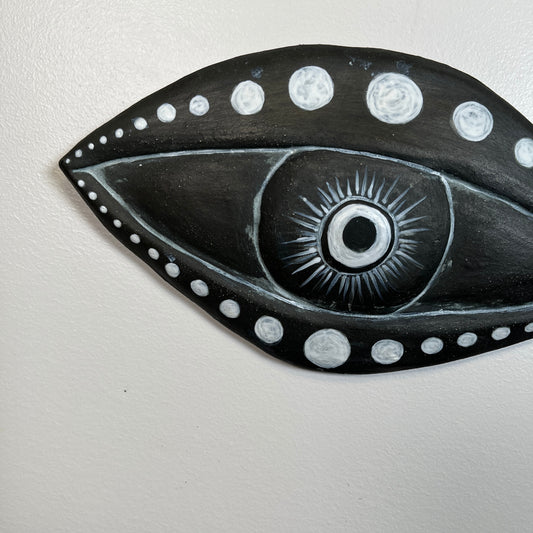 Ceramic eye black moon phase wall art artist made sculpture