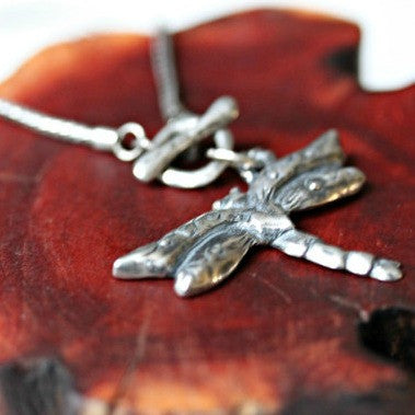 Dragonfly sterling  silver toggle closure necklace artist made